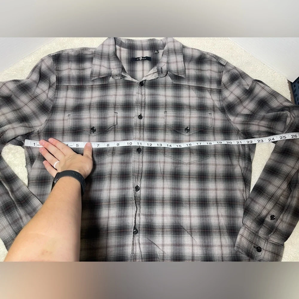 7 For All Mankind Men's Black and White Plaid Shirt